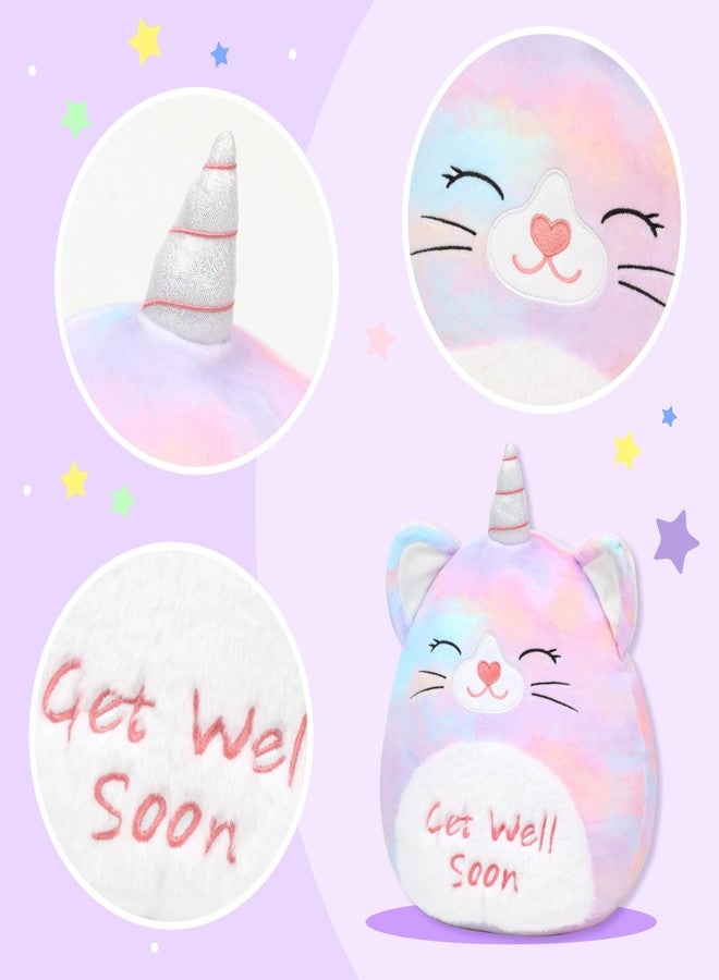 Easfan 13'' Get Well Soon Unicorn Cat Plush Pillow Soft Cute Stuffed Animal with Silver Horn Feel Better Gifts for Kids Patient Feel Better for Women - Image 3